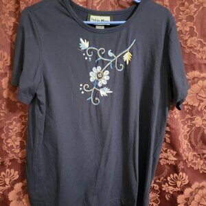 Indigo Moon Navy Embroidered T-shirt Medium